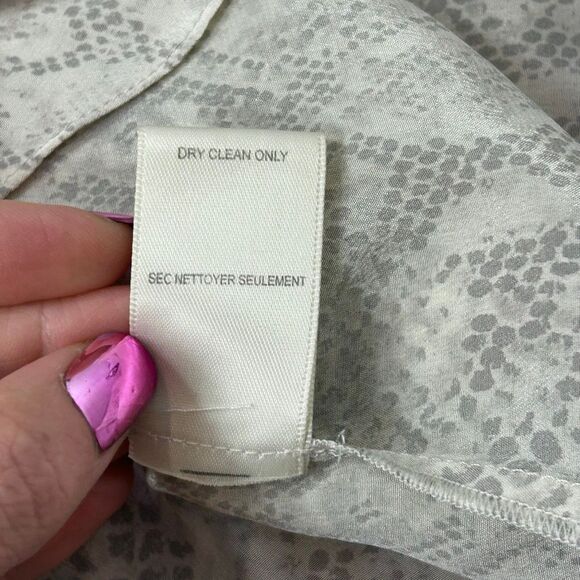Rebecca Taylor Silk Blouse Womens 4 Gray Snakeskin Print yellow Tie Ribbon top - Picture 10 of 12
